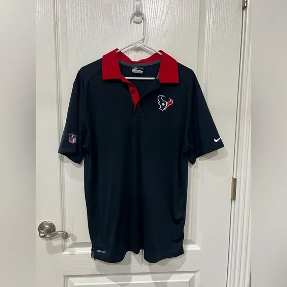 Nike Men's Texans Navy Blue and Red Polo Shirt - *Houston Texans * Size: Large - Picture 1 of 9